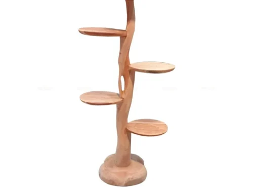 Beeld Zondin suarhout boomsculptuur met 5 plateau’s en natuurlijke nerf, 150 cm hoog