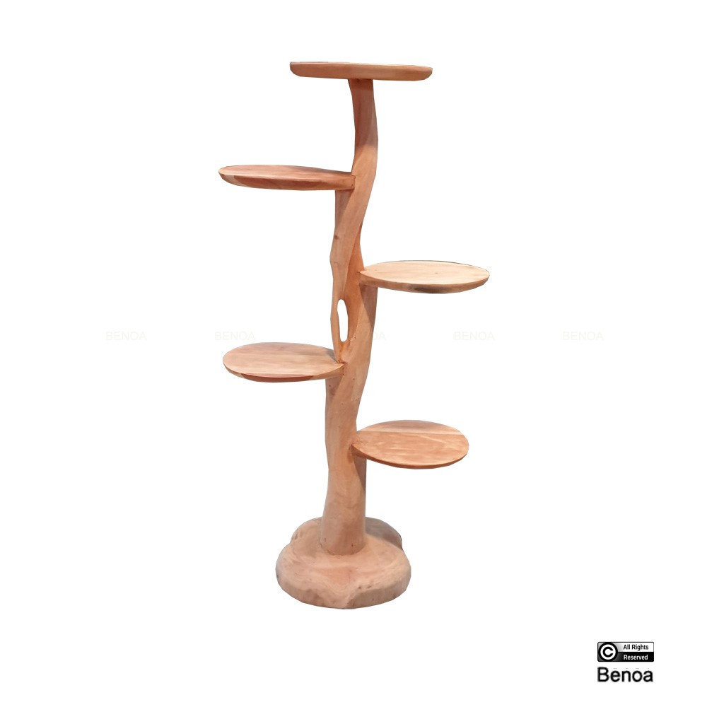 Beeld Zondin suarhout boomsculptuur met 5 plateau’s en natuurlijke nerf, 150 cm hoog