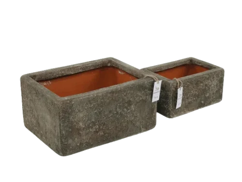 Brisko vaas set van 2, handgemaakte keramische potten met rustieke groene buitenkant en oranje binnenkant