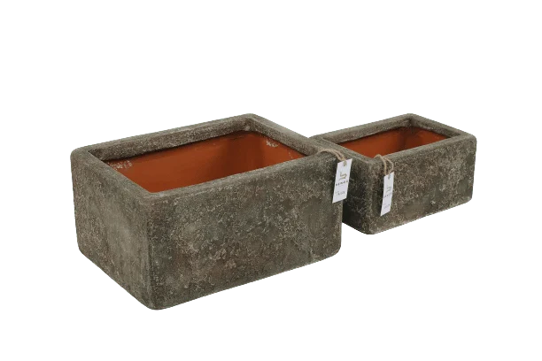 Brisko vaas set van 2, handgemaakte keramische potten met rustieke groene buitenkant en oranje binnenkant