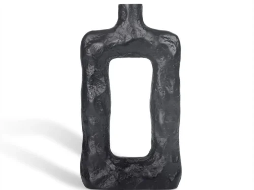 Vaas Peima zwart, abstract en sculpturaal met vierkante vorm en ruwe textuur