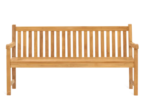 Tuinbank Fosu Hout, natuurlijke houten tuinbank met rechte leuningen en brede zitting, 170 cm breed