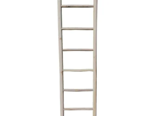 Veltan houten ladderdecoratie van naturel teakhout, hoog en smal voor een rustige, natuurlijke sfeer
