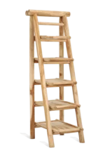 Ladderkast Doondil van jong teak met slanke vorm en vijf planken, warme natuurlijke uitstraling