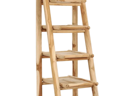 Ladderkast Doondil van jong teak met slanke vorm en vijf planken, warme natuurlijke uitstraling