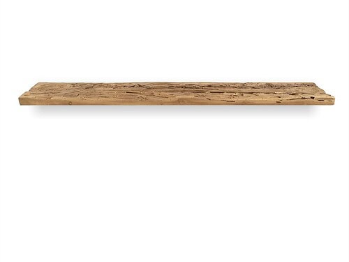 Wandplank Prunno van gerecycled teak met robuuste, slanke uitstraling en natuurlijke houtstructuur