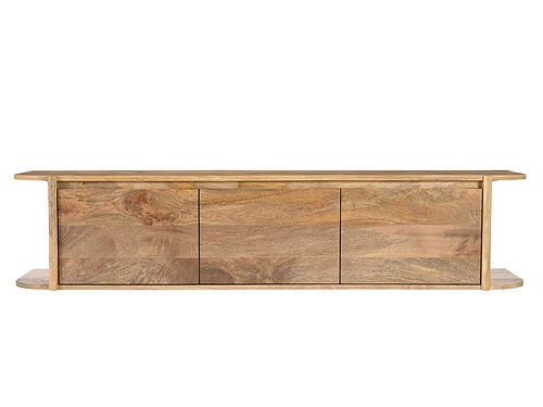 TV-meubel Jaulos Naturel van massief mangohout met greeploos ontwerp en zwevend, strak silhouet