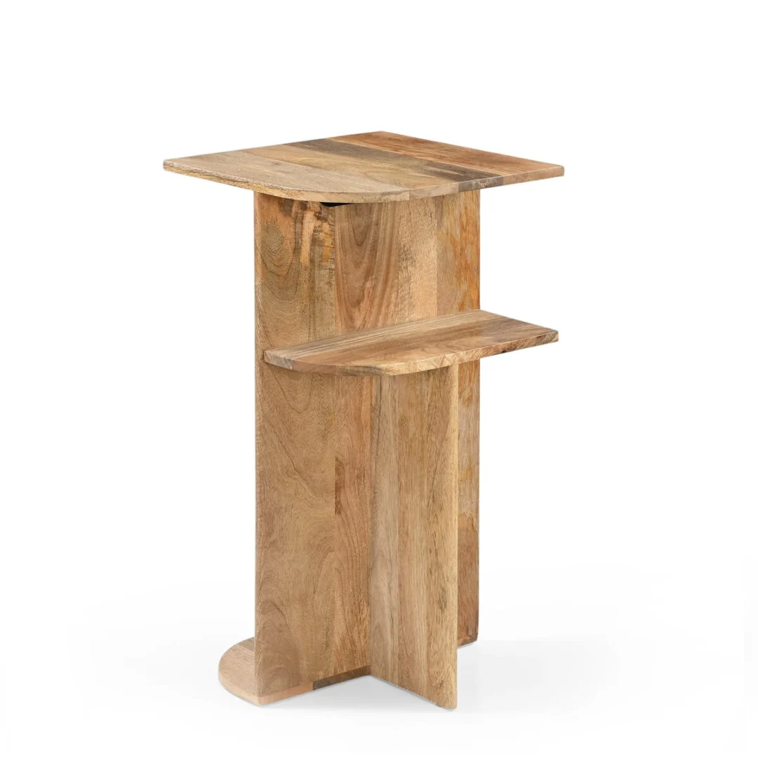 Banktafel Treessan Naturel van mangohout met Japandi-design en geïntegreerd opbergvak