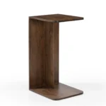 Banktafel Slimena Bruin, compact Japandi design in walnootkleurig hout met afgeronde vormen