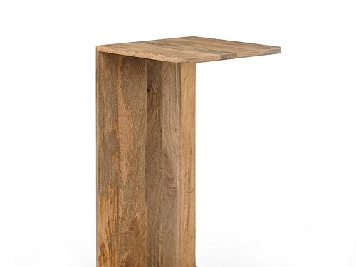 Banktafel Malvena Naturel van hout met strakke, ronde lijnen en warme natuurlijke afwerking