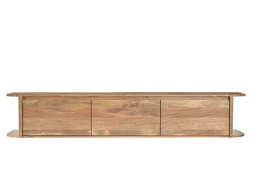 TV-meubel Flaskund Naturel van massief mangohout met zwevend ontwerp en drie discrete laden