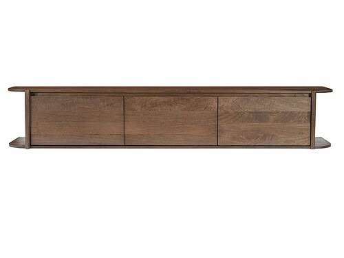 TV-meubel Meeko bruin massief mangohout met zwevend ontwerp en greeploze deuren