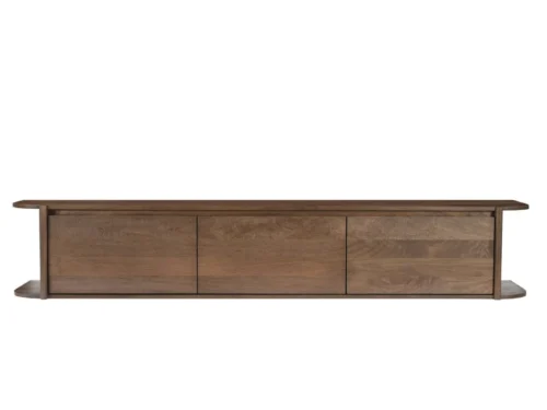 TV-meubel Meeko bruin massief mangohout met zwevend ontwerp en greeploze deuren