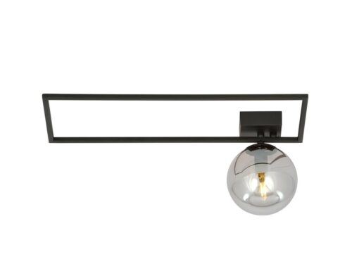 Plafondlamp Stievora zwart Ø14 cm met strak frame en glazen bol, minimalistisch en industrieel design