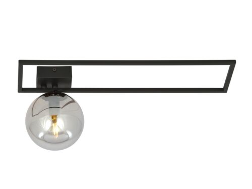 Plafondlamp Lunnis zwart Ø14 cm, opbouwmodel met grafietkleurig glas en strakke rechthoekige vorm