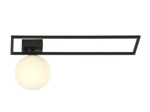 Plafondlamp Geista zwart Ø15 cm met minimalistisch frame en witte glazen kap