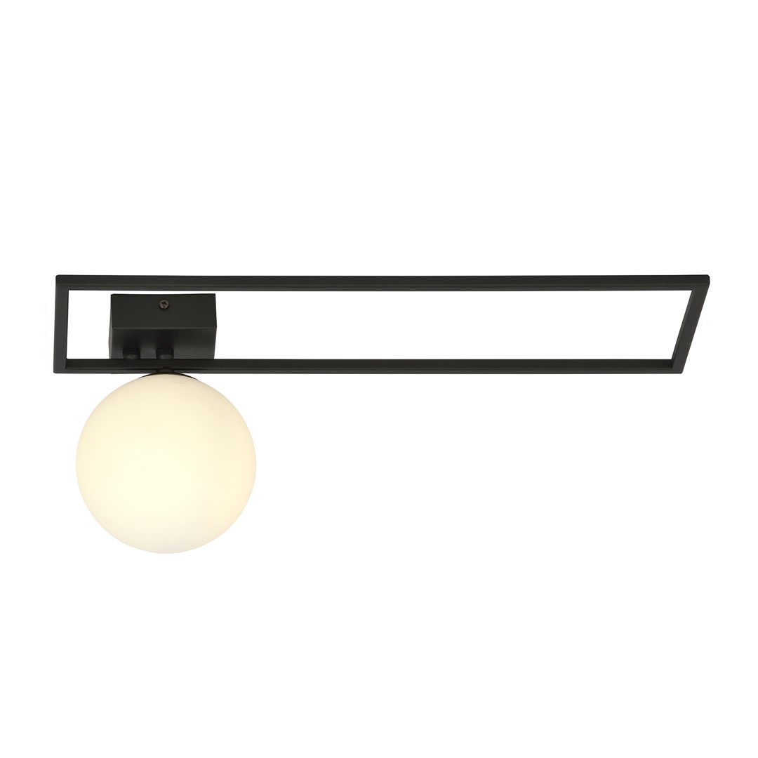 Plafondlamp Geista zwart Ø15 cm met minimalistisch frame en witte glazen kap