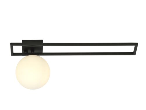 Plafondlamp Klurmena zwart Ø15 cm met lang zwart frame en witte glazen bolkap