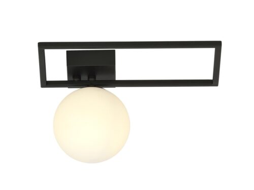 Plafondlamp Nooldik zwart Ø15 cm met minimalistisch frame en witte glazen kap