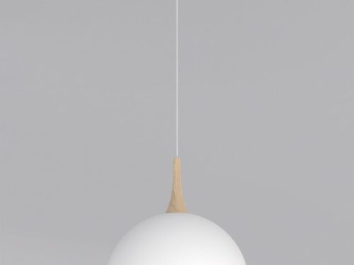 Hanglamp Bierona Wit met Scandinavische look, verstelbare hoogte, witte stalen kap en houten detail