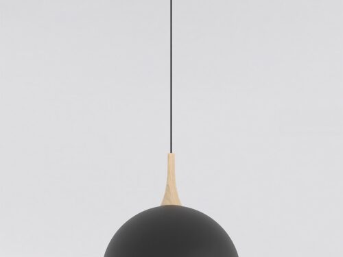 Hanglamp Herrun Zwart met zwarte koepel, houten detail en verstelbare ophanghoogte