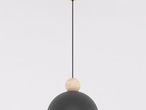 Hanglamp Rutena Zwart met houten detail en verstelbare kabel, Scandinavische uitstraling