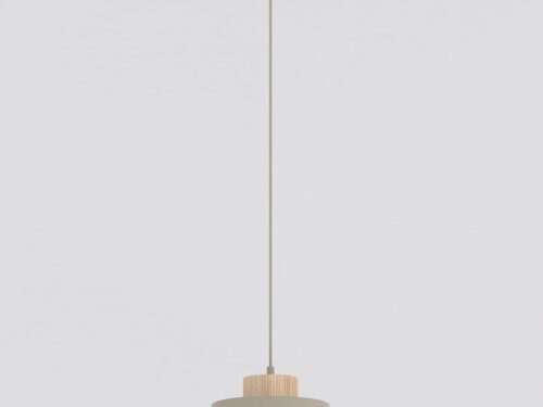 Hanglamp Gemora Beige met organische tweelaagse kap, houtaccent en zachte Scandinavische uitstraling