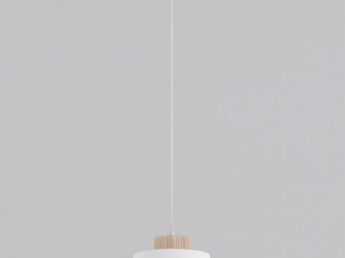 Hanglamp Flierrak Wit met verstelbare hoogte, wit staal en houten detail in Scandinavische stijl