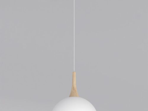 Hanglamp Nilund Wit met witte koepel en houten detail, strak Scandinavisch ontwerp, subtiele zachte uitstraling