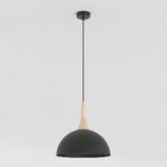 Hanglamp Prestine Zwart met matzwarte kap en houten detail, strak Scandinavisch design