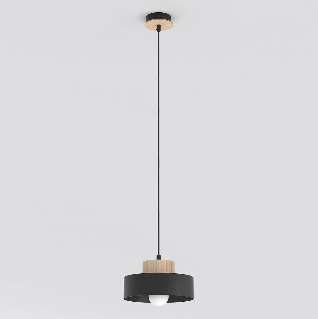 Hanglamp Murcia Zwart met houten detail en verstelbare ophanghoogte, Scandinavisch design
