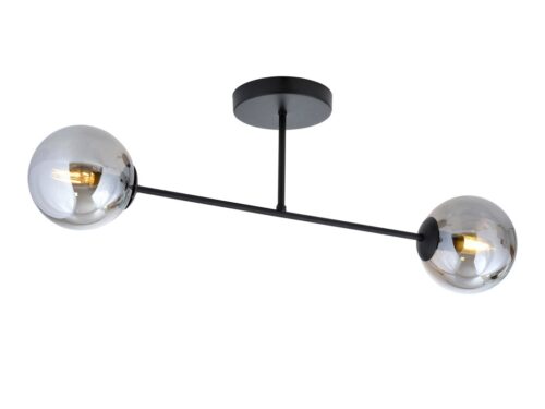 Plafondlamp Vida Zwart Ø14 cm met zwart frame en twee grafietkleurige glazen bollen