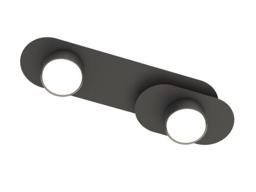 Plafondlamp Trookik zwart met twee ronde kappen en strak, minimalistisch design in gepoedercoat staal