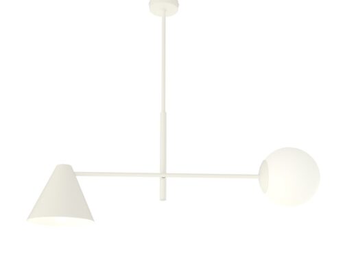 Kroonluchter Roonia Wit Ø15 cm, moderne witte hanglamp met twee lichtpunten en strak stalen design