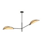 Plafondlamp Hola Zwart Ø12 cm met 2 rotan kappen en zwart gepoedercoat staal, boho en luchtig design