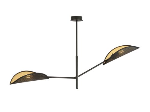 Plafondlamp Floormund Zwart Ø12 cm met 2 zwarte en gouden stoffen kappen, modern design