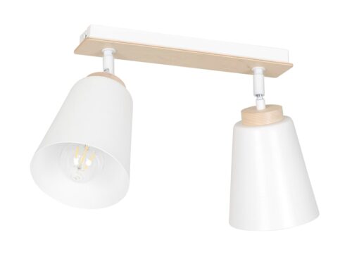 Plafondlamp Flauskes Wit met 2 witte kappen, houten accenten en Scandinavische look