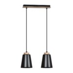 Hanglamp Stiensio Zwart met twee zwarte kappen, houtaccent en verstelbare hoogte voor een Scandinavische look