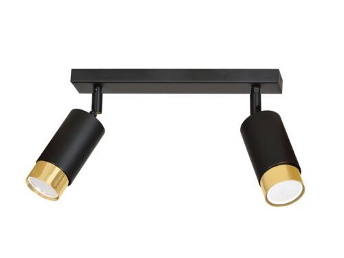 Plafondlamp Mondak zwart met goudaccenten en twee verstelbare GU10-spots