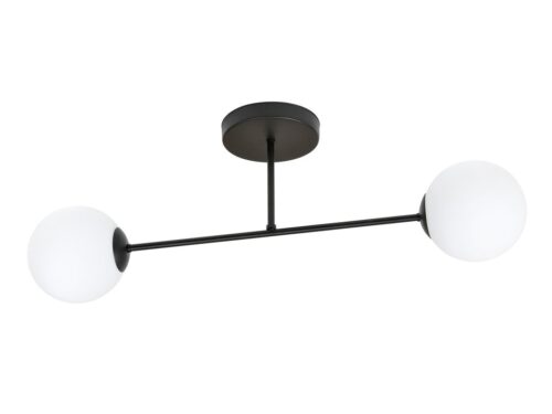 Plafondlamp Vorrin zwart Ø14 cm met 2 witte glazen bollen en strak modern design