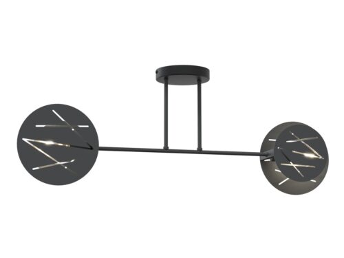 Kroonluchter Raukik zwart Ø20 cm met geometrisch design en twee sfeervolle lichtschijven