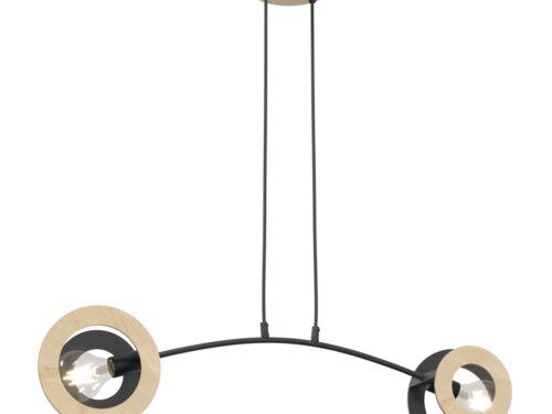 Hanglamp Mauldano Zwart Ø20 cm met houtaccenten en verstelbare hoogte, modern Scandinavisch ontwerp