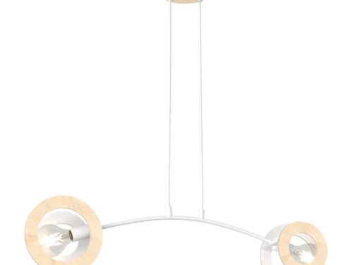 Hanglamp Trinel Wit Ø20 cm met verstelbare kabel, wit staal en hout, Scandinavisch design met 2 lichtpunten