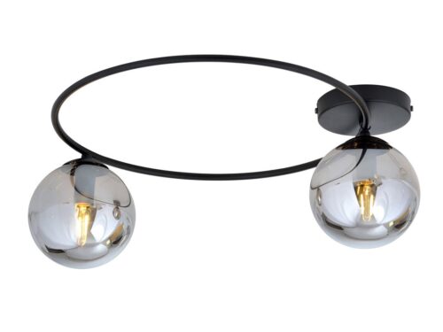Plafondlamp Laame zwart Ø14 cm met twee glazen bollen en moderne, minimalistische uitstraling