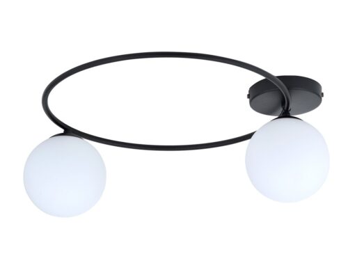 Plafondlamp Breirello zwart Ø14 cm met minimalistisch frame en twee witte glazen kappen
