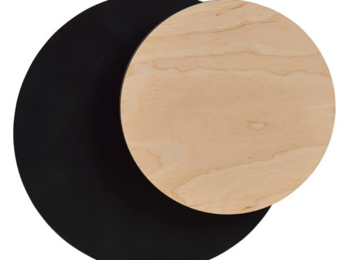 Wandlamp Jaammone Zwart met rond zwart staal en licht multiplex in Scandinavische stijl