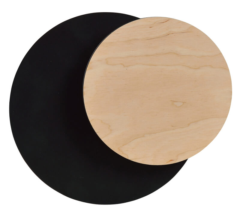 Wandlamp Jaammone Zwart met rond zwart staal en licht multiplex in Scandinavische stijl