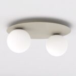 Plafondlamp Meentun beige Ø14 cm met twee witte glazen kappen voor zachte, verspreide verlichting