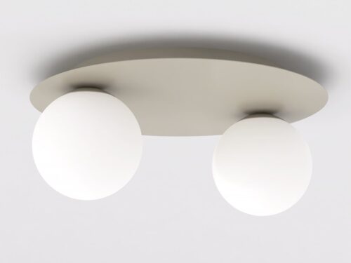 Plafondlamp Meentun beige Ø14 cm met twee witte glazen kappen voor zachte, verspreide verlichting