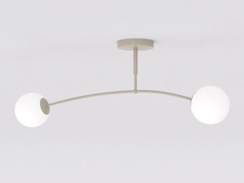 Plafondlamp Trevon beige Ø14 cm met strakke boog en twee witte glazen lampenkappen